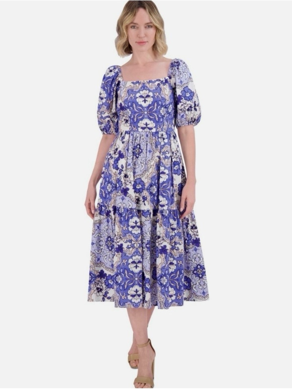 Vince Camuto Floral-Print Puff-Sleeve Midi Dress